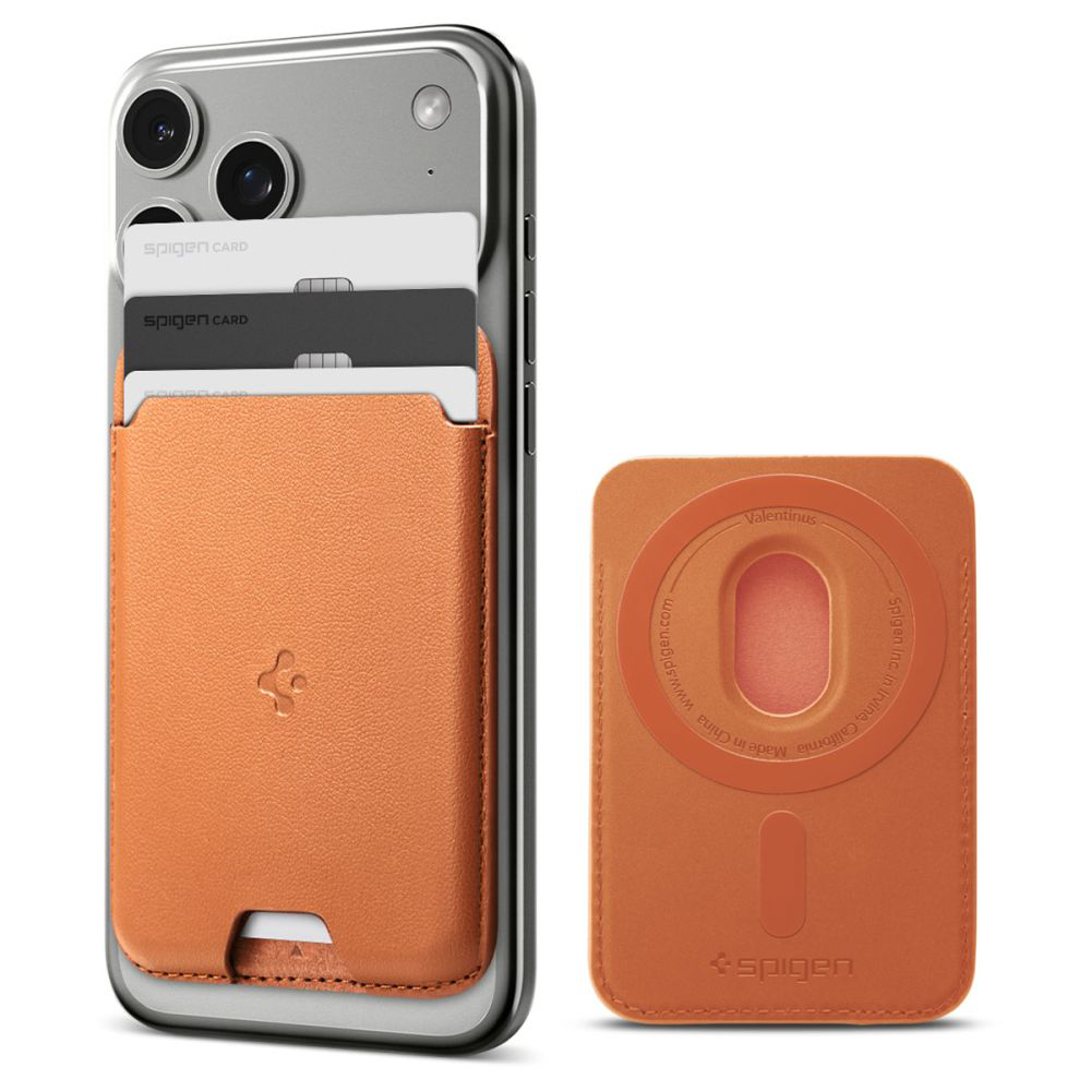 Магнитен портфейл за 3 карти - Spigen Valentinus MagFit AFA11339) - Метален оранжев