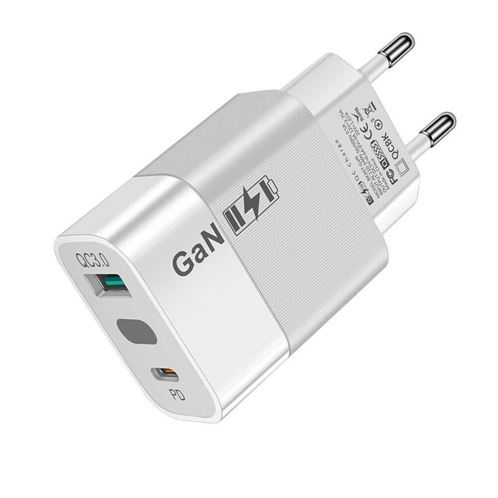 Priza GaN Charger, USB, Type-C, 33W - Techsuit GaNeXus (CHPD131) - Бял