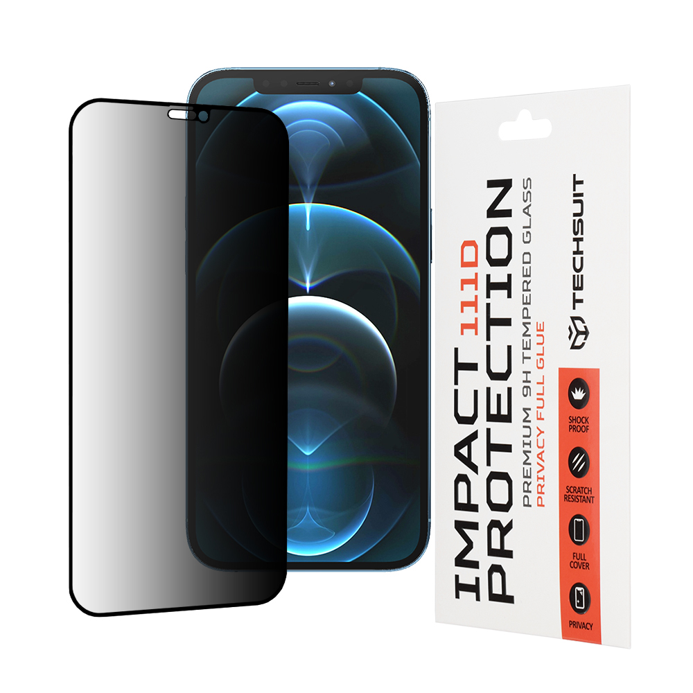 Калъф за iPhone 12 Pro Max - Techsuit 111D Privacy Full Glue - Черен