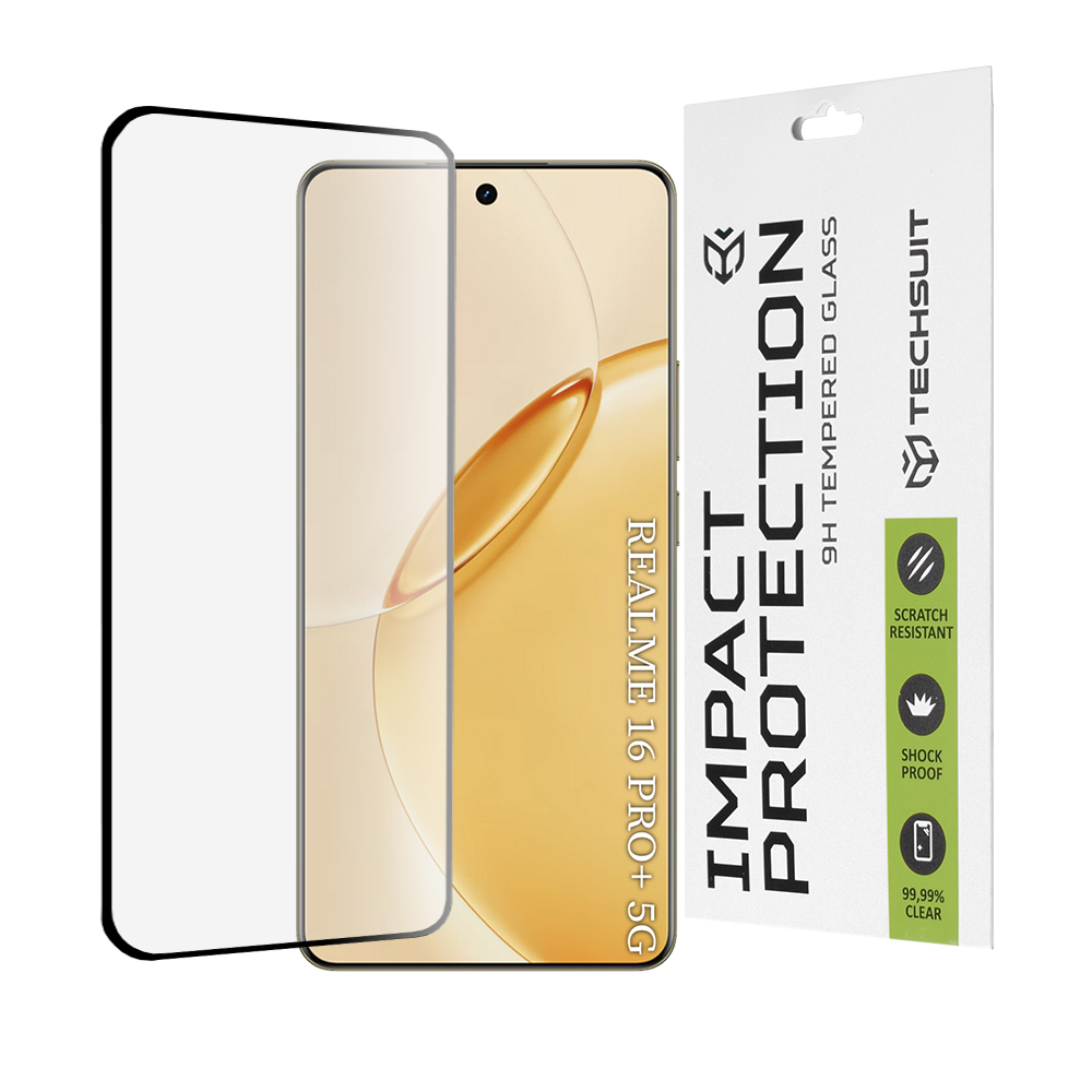 Фолио за Realme 16 Pro+ - 111D пълно покритие / пълно залепено стъкло / 3D извит екран - Черен