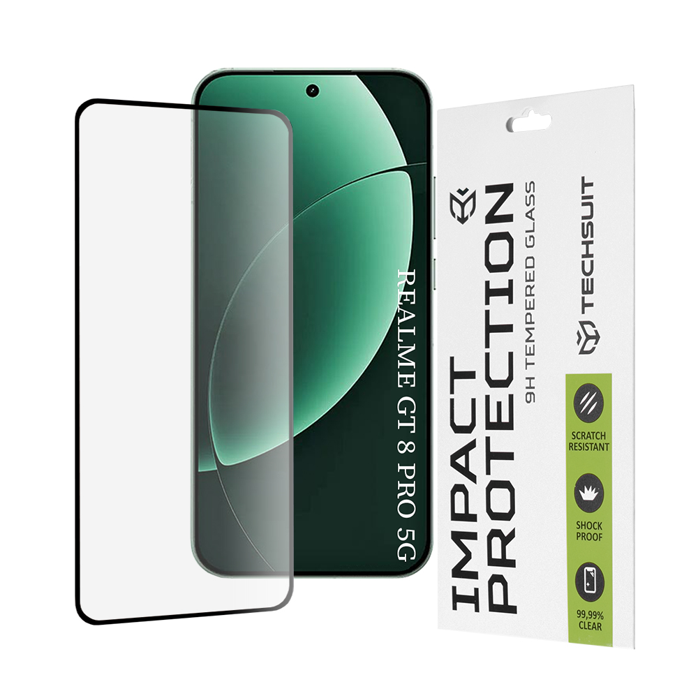Фолио за Realme GT 8 Pro - Techsuit 111D Full Cover / Full Glue Glass - черно