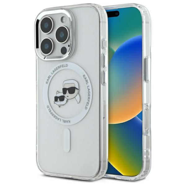 Калъф за iPhone 16 Pro - Karl Lagerfeld IML MagSafe (KLHMP16LHLHLSKCH) - Бял метал Karl&Choupette Head