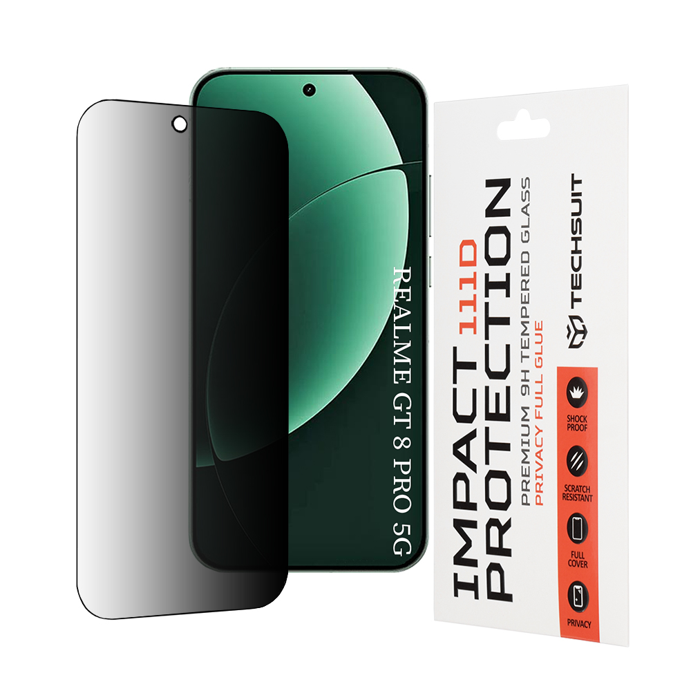 Фолио за Realme GT 8 Pro - Techsuit 111D Privacy Full Glue - черно