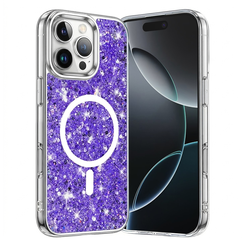 Калъф за iPhone 16 Pro - Techsuit Sparkly Glitter MagSafe MagSafe - Лилав