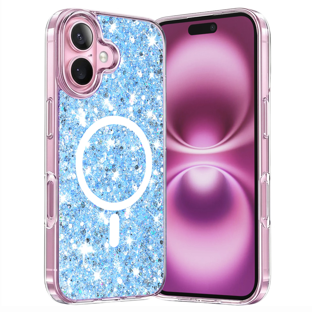 Калъф за iPhone 16 Plus - Techsuit Sparkly Glitter MagSafe - Син