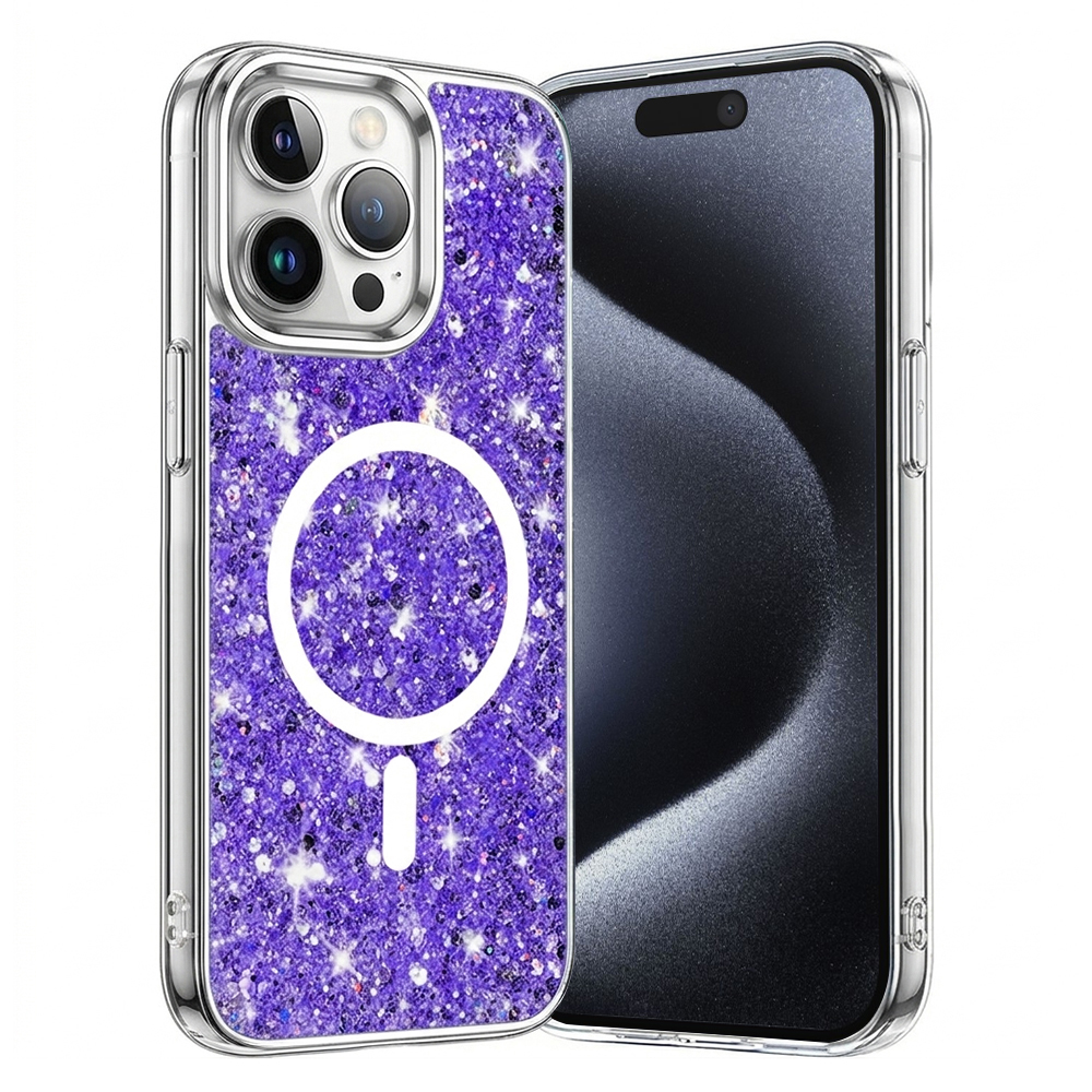 Калъф за iPhone 15 Pro - Techsuit Sparkly Glitter MagSafe - Лилав