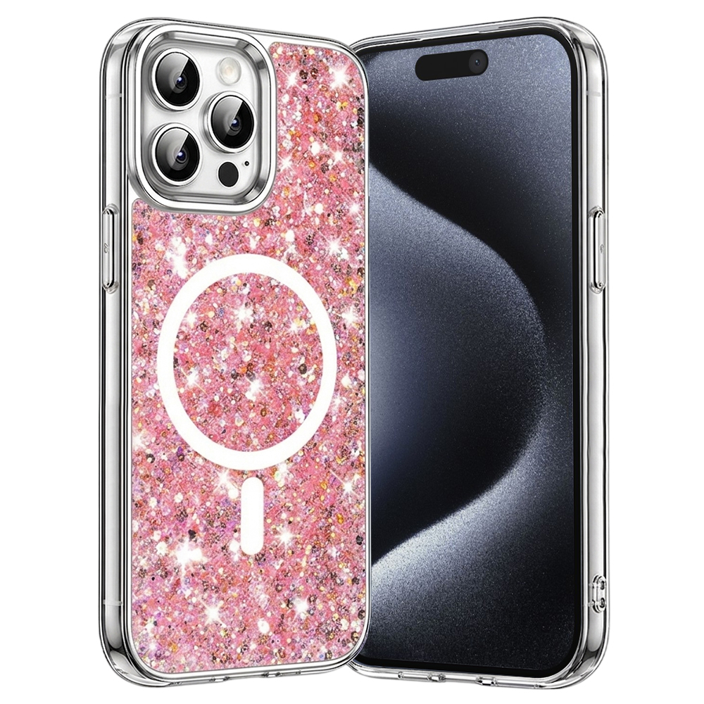 Калъф за iPhone 15 Pro - Techsuit Sparkly Glitter MagSafe - Розов