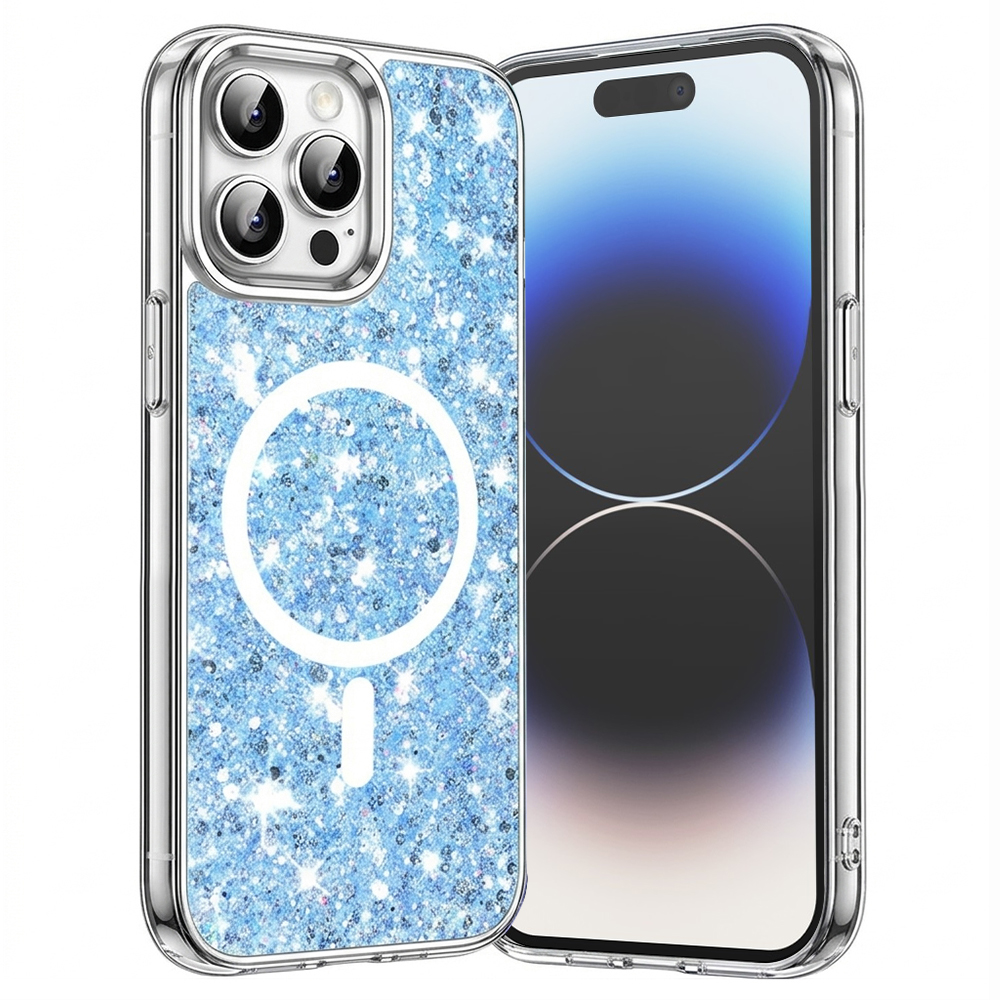 Калъф за iPhone 14 Pro - Techsuit Sparkly Glitter MagSafe - Син