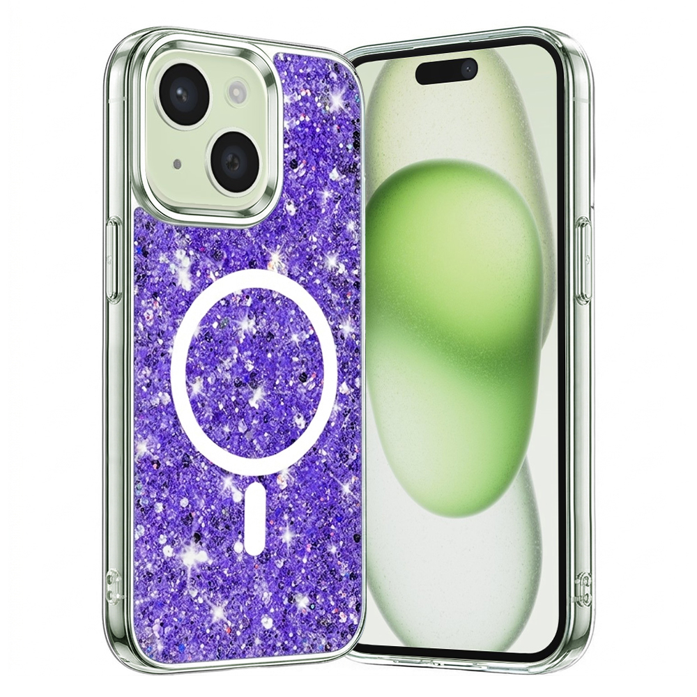 Калъф за iPhone 15 Plus - Techsuit Sparkly Glitter MagSafe MagSafe - Лилав