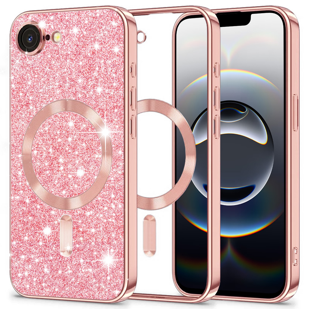 Калъф за iPhone 16e / iPhone 17e - Techsuit Luxury Glitter MagSafe - Розово злато