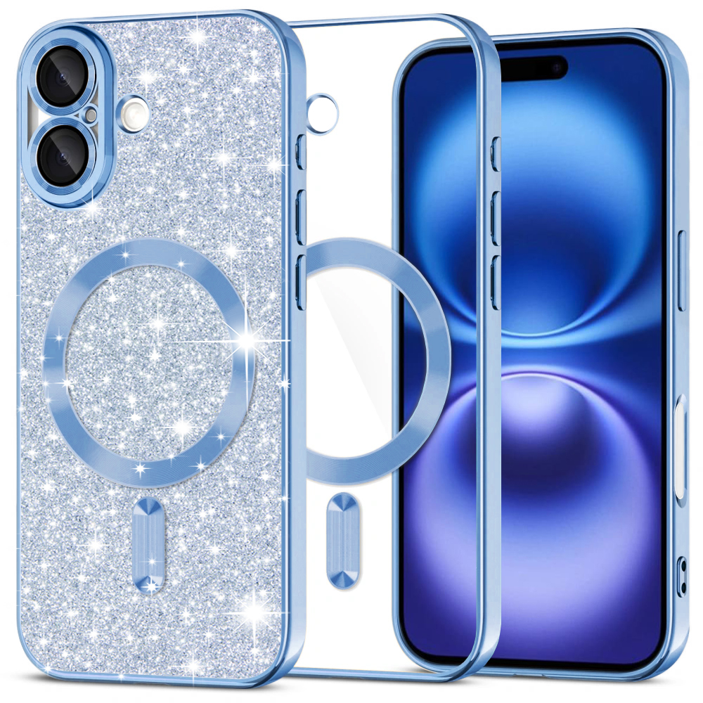 Калъф за iPhone 16 - Techsuit Luxury Glitter MagSafe - Светлосин