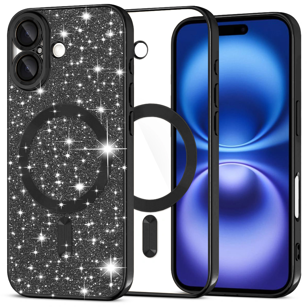 Калъф за iPhone 16 - Techsuit Luxury Glitter MagSafe - Черен