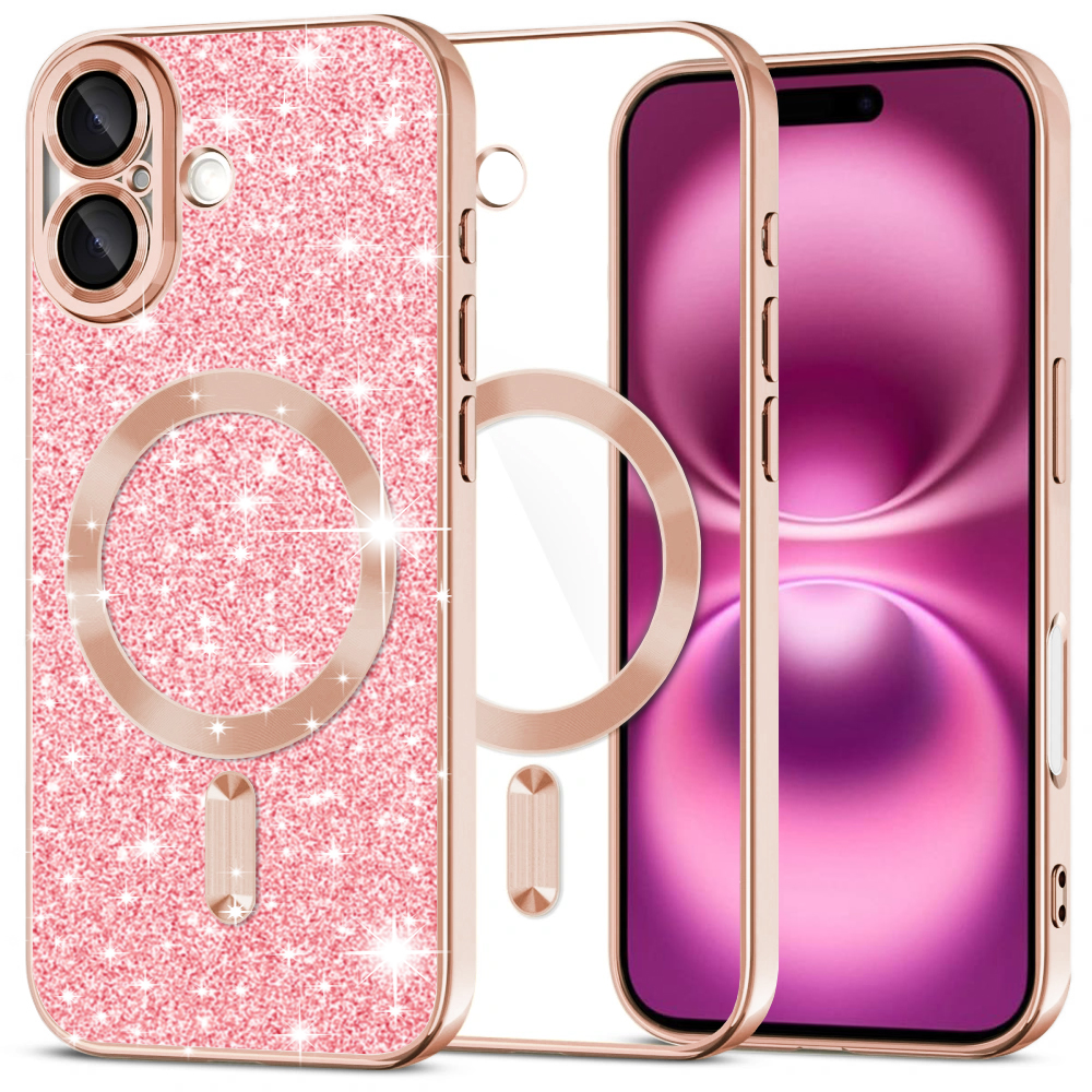 Калъф за iPhone 16 Plus - Techsuit Luxury Glitter MagSafe - Розово злато