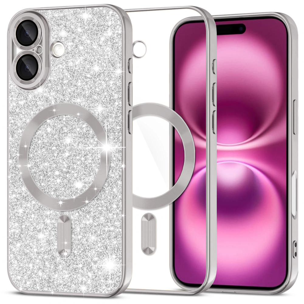 Калъф за iPhone 16 Plus - Techsuit Luxury Glitter MagSafe - Сребрист