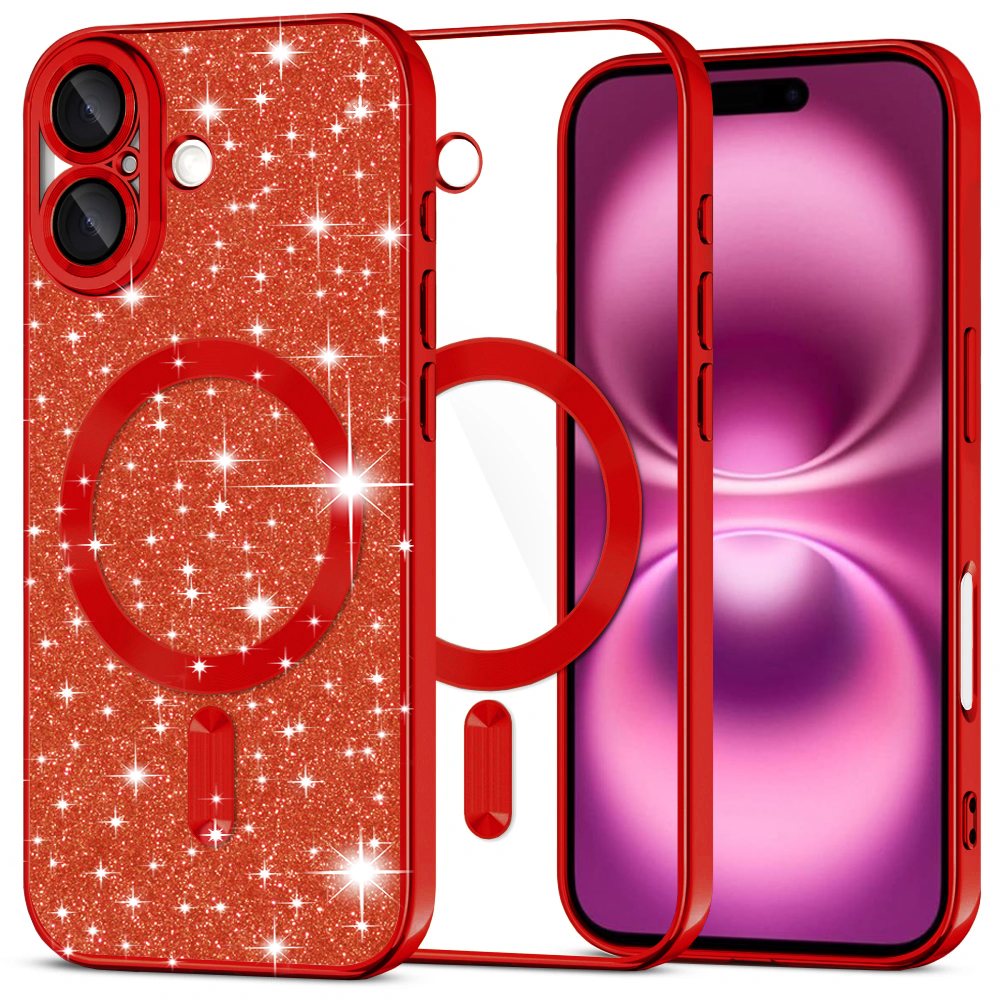 Калъф за iPhone 16 Plus - Techsuit Luxury Glitter MagSafe - Червен