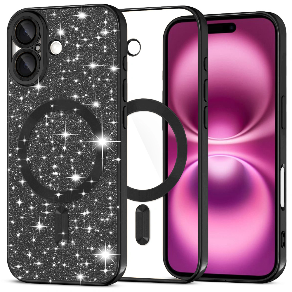 Калъф за iPhone 16 Plus - Techsuit Luxury Glitter MagSafe - Черен