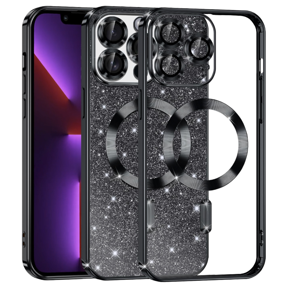 Калъф за iPhone 13 Pro - Techsuit Luxury Glitter MagSafe - Черен