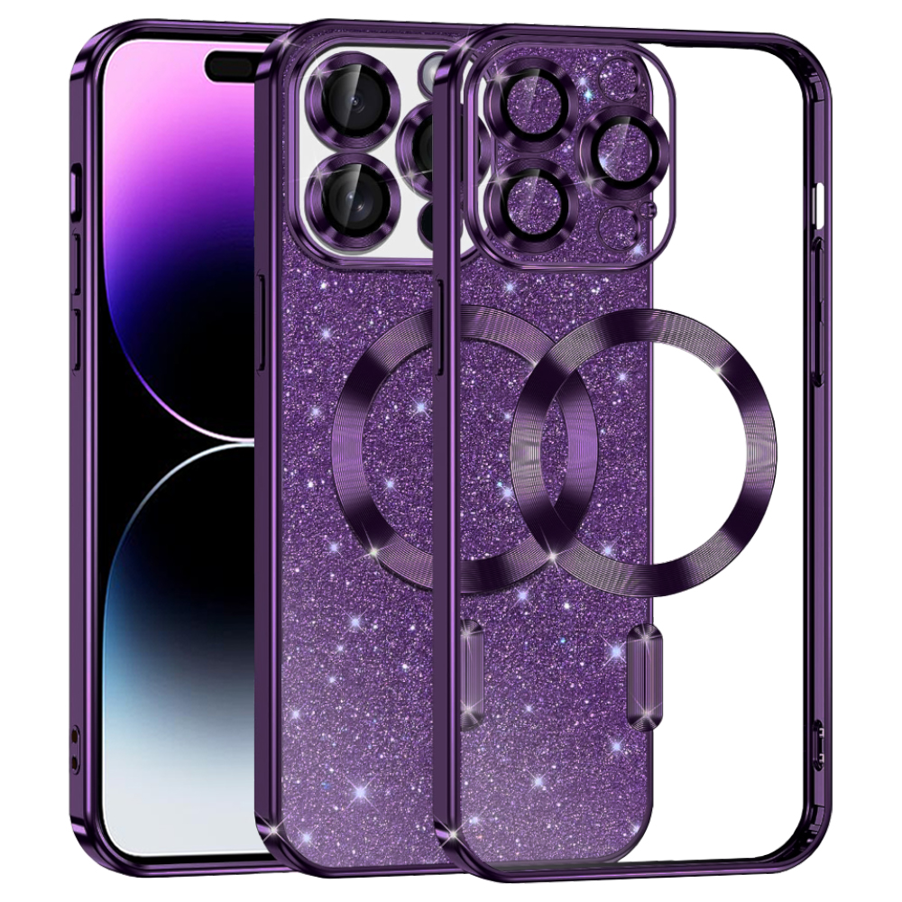 Калъф за iPhone 14 Pro Max - Techsuit Luxury Glitter MagSafe - Deep Лилав