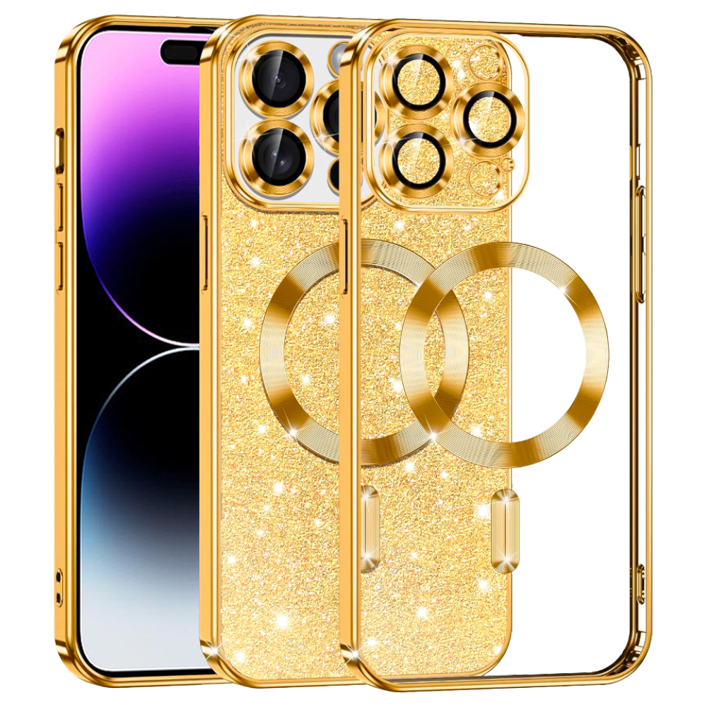 Калъф за iPhone 14 Pro Max - Techsuit Luxury Glitter MagSafe - Златен