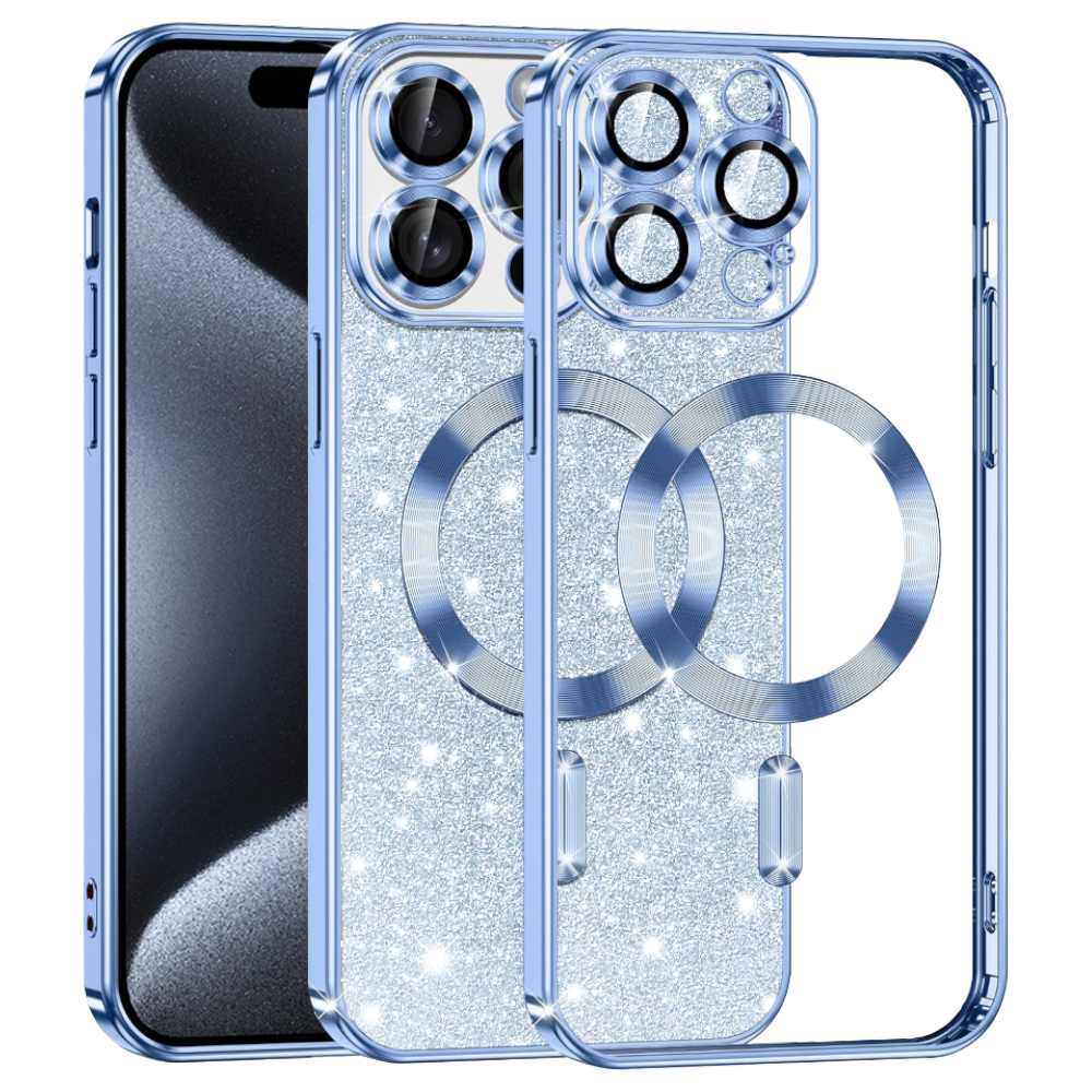 Калъф за iPhone 15 Pro - Techsuit Luxury Glitter MagSafe - Светлосин