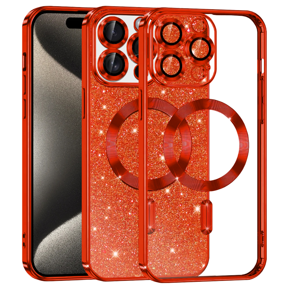 Калъф за iPhone 15 Pro Max - Techsuit Luxury Glitter MagSafe - Червен