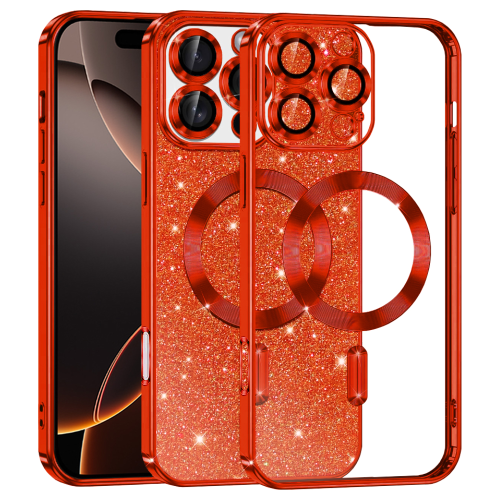 Калъф за iPhone 16 Pro - Techsuit Luxury Glitter MagSafe - Червен