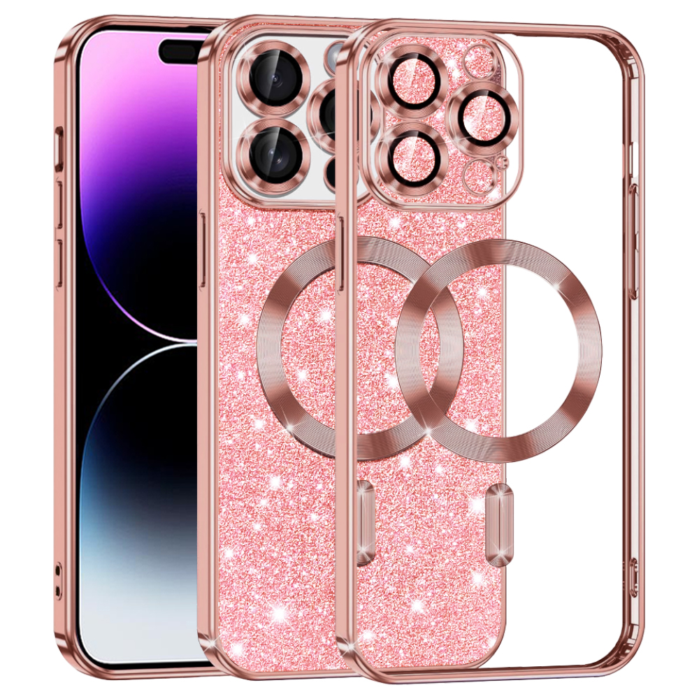 Калъф за iPhone 14 Pro Max - Techsuit Luxury Glitter MagSafe - Розово злато