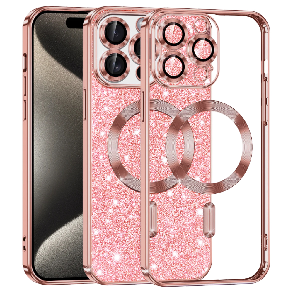 Калъф за iPhone 15 Pro Max - Techsuit Luxury Glitter MagSafe - Розово злато