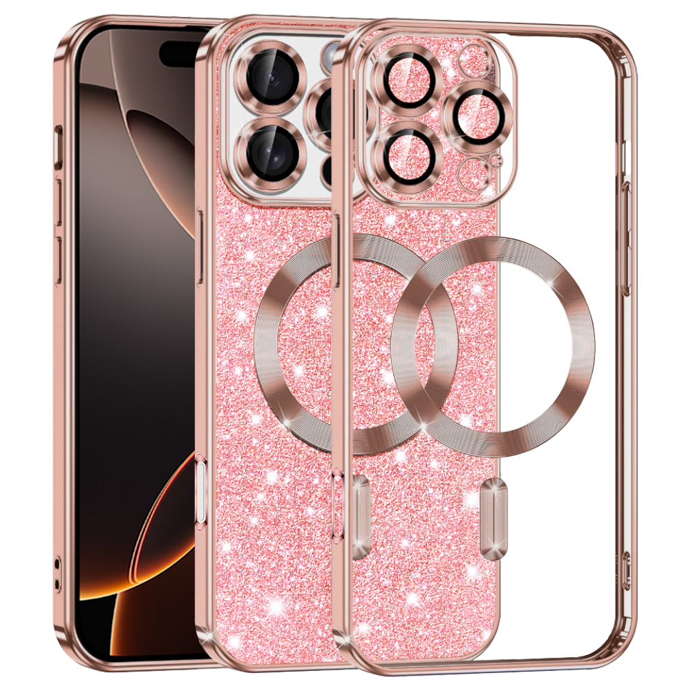 Калъф за iPhone 16 Pro - Techsuit Luxury Glitter MagSafe - Розово злато