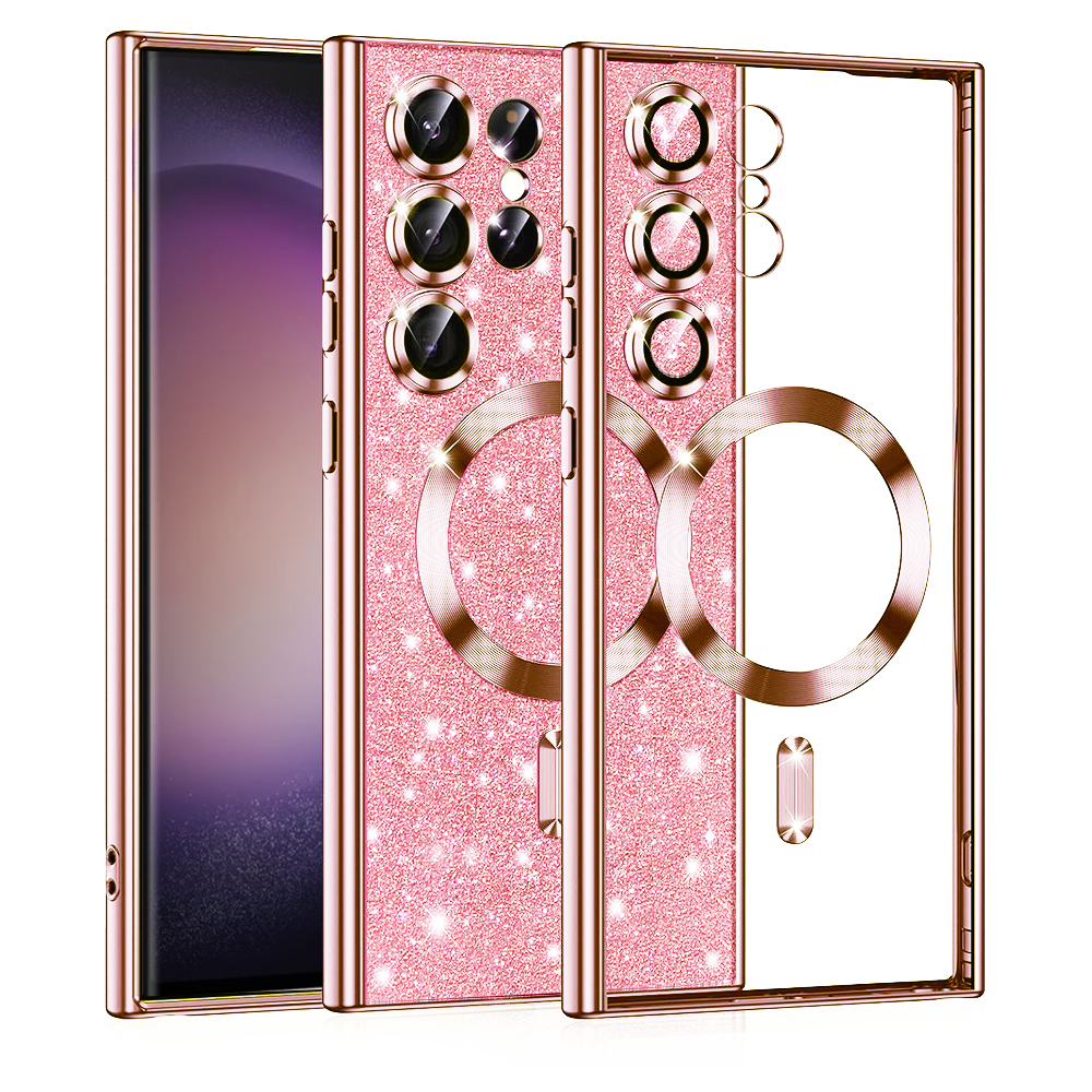 Калъф за Samsung Galaxy S23 Ultra - Techsuit Luxury Glitter MagSafe - Розово злато