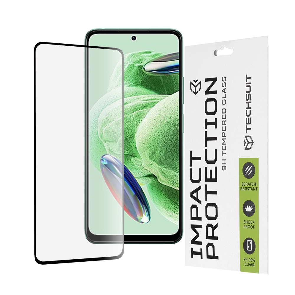 Капак за Xiaomi Redmi Note 12 5G / Note 12 4G / Poco X5 - Techsuit 111D Full Cover / Full Glue Glass - Черен