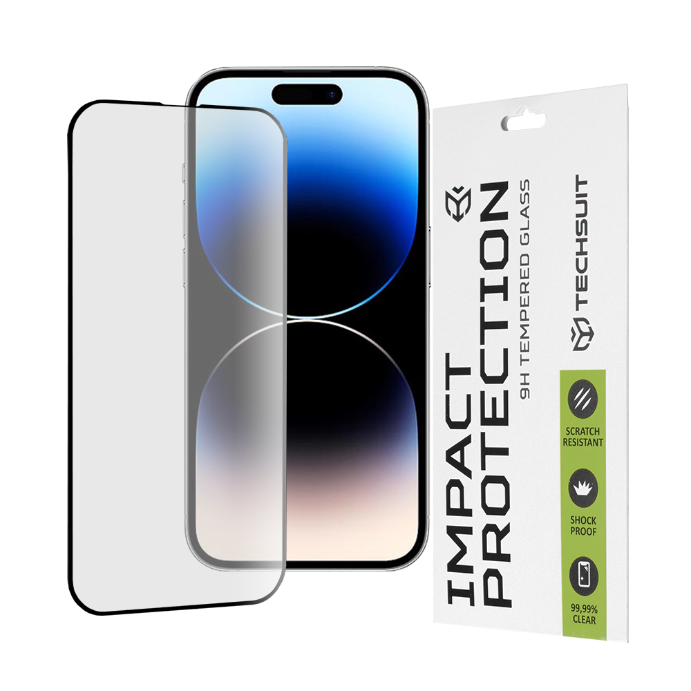 Калъф за iPhone 14 Pro - Techsuit 111D Full Cover / Full Glue Glass - Черен