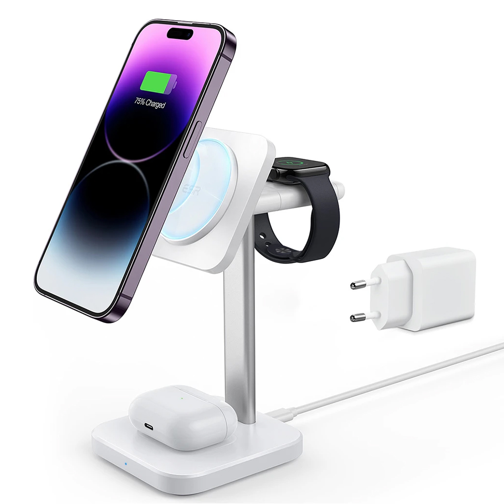 Зарядна станция MagSafe Apple с преносимо зарядно за часовник - ESR HaloLock - бяло