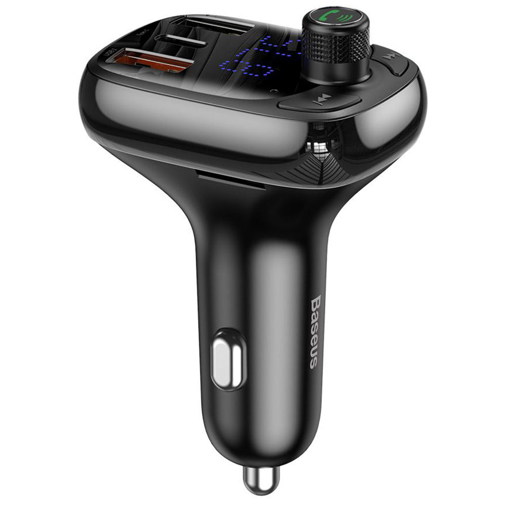 FM модулатор със зарядно за кола 2x USB, Type-C, Bluetooth MP3 Player - Baseus S-13 (CCMT000101) - Черен