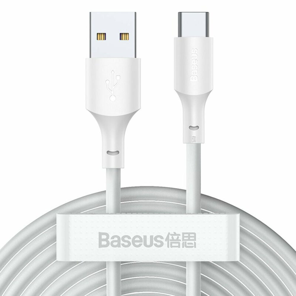 Кабел за данни USB към Type-C, бързо зареждане 5A, 40W, 1.5m (комплект 2) - Baseus (TZCATZJ-02) - Бял
