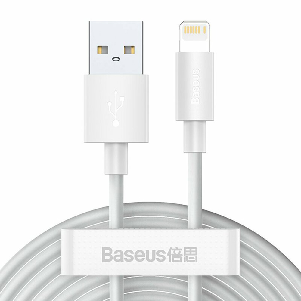 Кабел за данни USB към Lightning, бързо зареждане 2.4A, 480Mbps, 1.5m (комплект 2) - Baseus (TZCALZJ-02) - Бял
