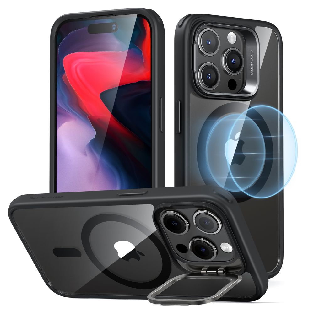 Калъф за iPhone 15 Pro - ESR Classic Hybrid Hybrid HaloLock Kickstand - Прозрачен Черен