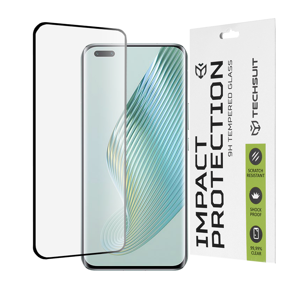 Капак за Honor Magic5 Pro - Techsuit 111D Full Cover / Full Glue Glass / 3D Curved Screen - Черен