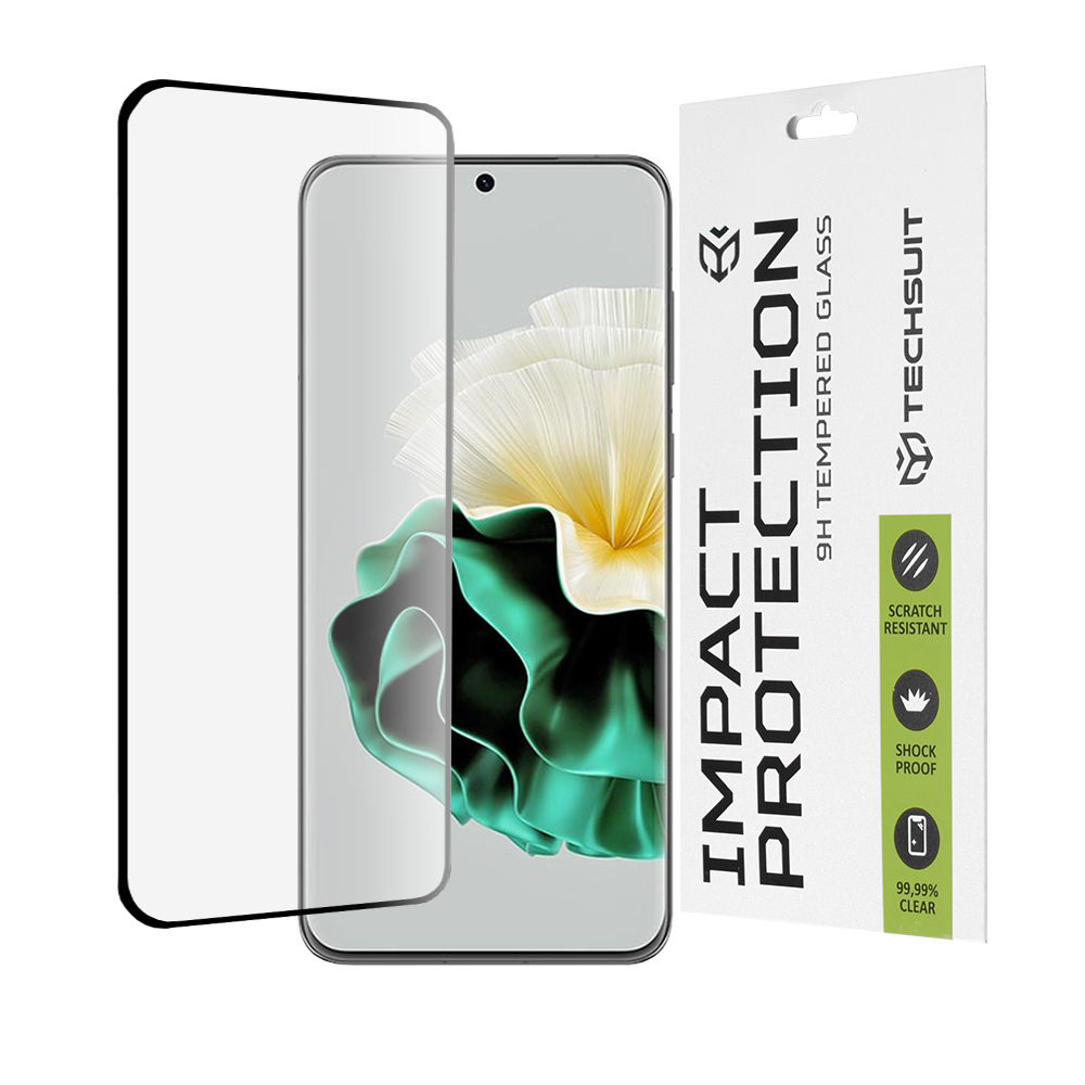 Капак за Huawei P60 - Techsuit 111D Full Cover / Full Glue Glass / 3D Curved Screen - Черен