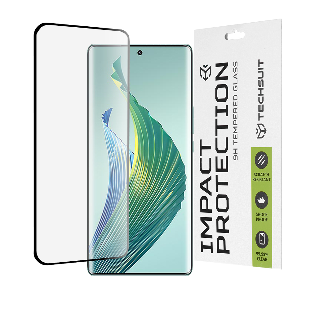 Капак за Honor Magic5 Lite - Techsuit 111D Full Cover / Full Glue Glass / 3D Curved Screen - Черен
