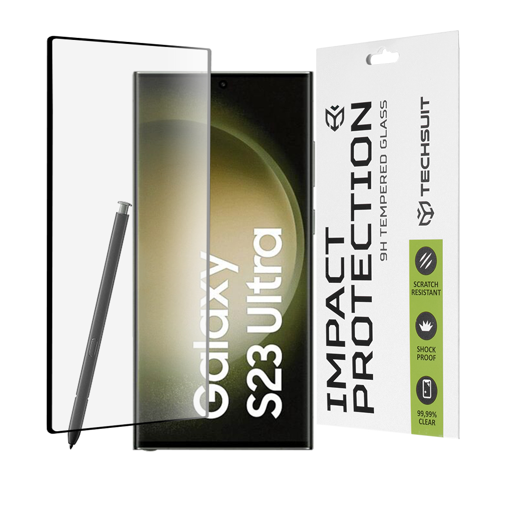 Капак за Samsung Galaxy S23 Ultra - Techsuit 111D Full Cover / Full Glue Glass / 3D Curved Screen - Черен