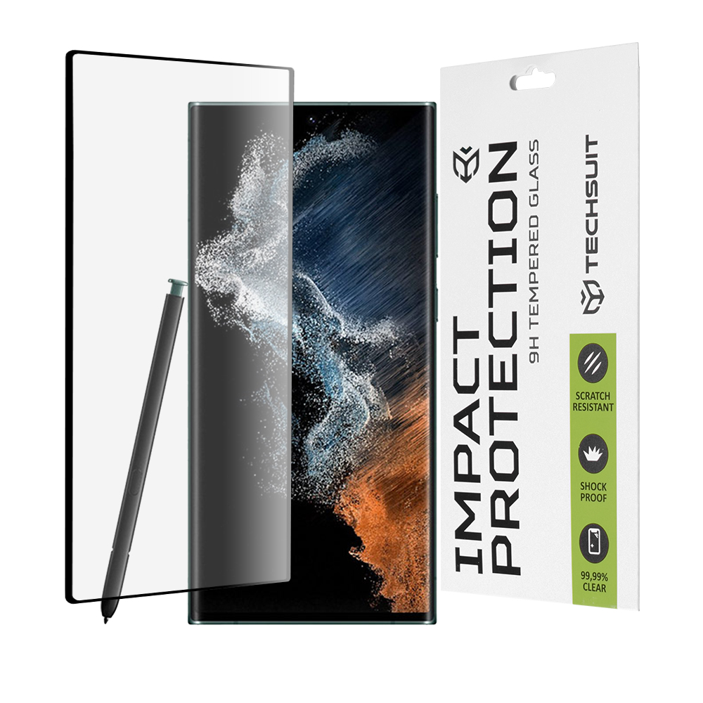 Калъф за Samsung Galaxy S22 Ultra 5G - Techsuit 111D Full Cover / Full Glue Glass / 3D Curved Screen - Черен