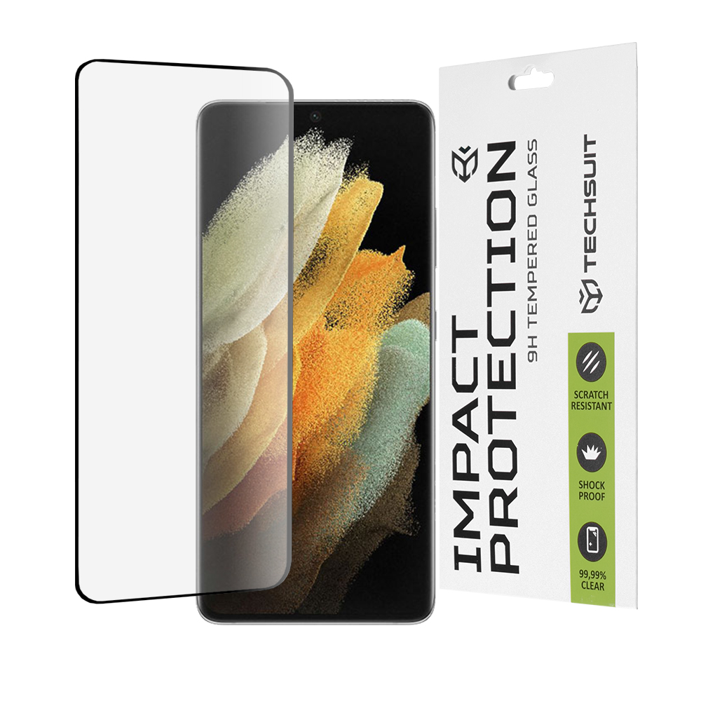 Калъф за Samsung Galaxy S21 Ultra 5G - Techsuit 111D Full Cover / Full Glue Glass / 3D Curved Screen - Черен