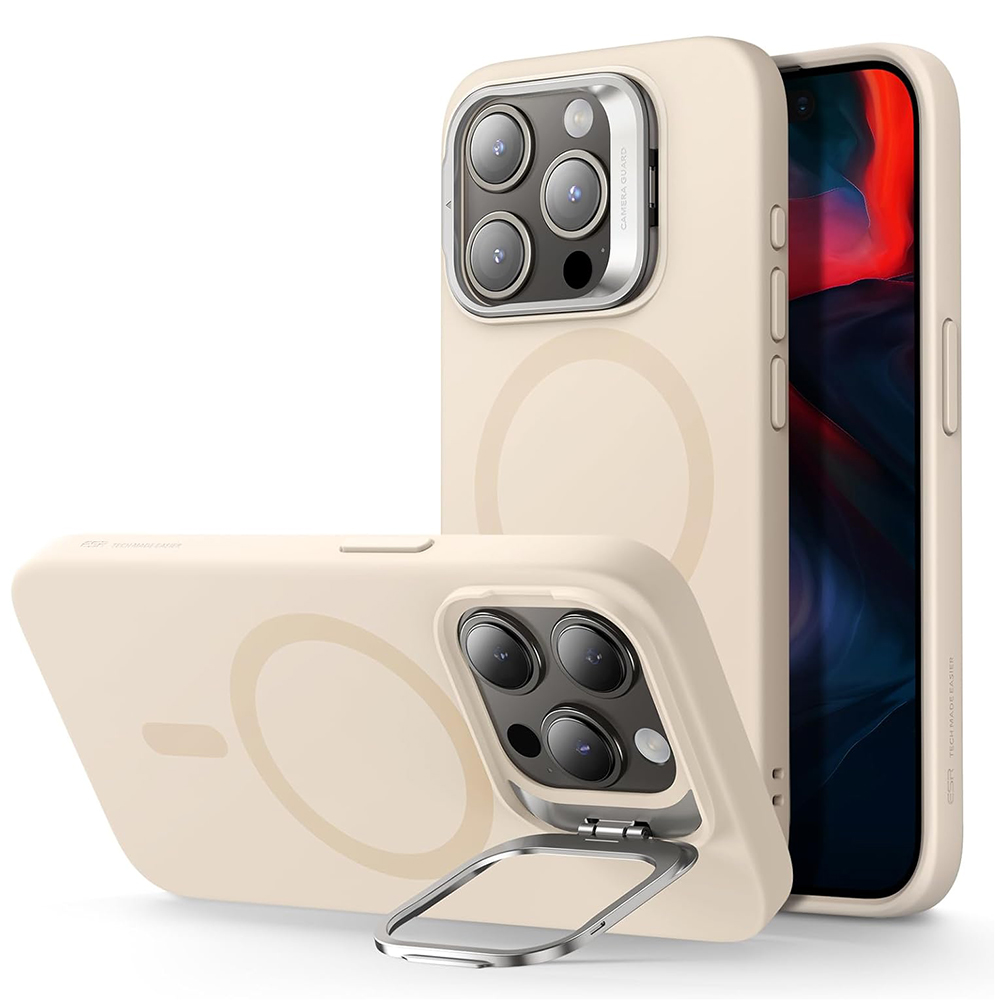 Калъф за iPhone 15 Pro - ESR Cloud Soft HaloLock Kickstand - Light Tan