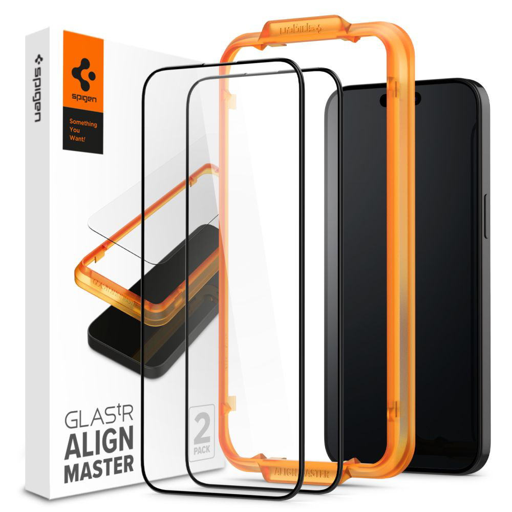 Калъф за iPhone 15 Pro (комплект от 2) - Spigen Glas.TR Align Master (AGL06895) - Черен