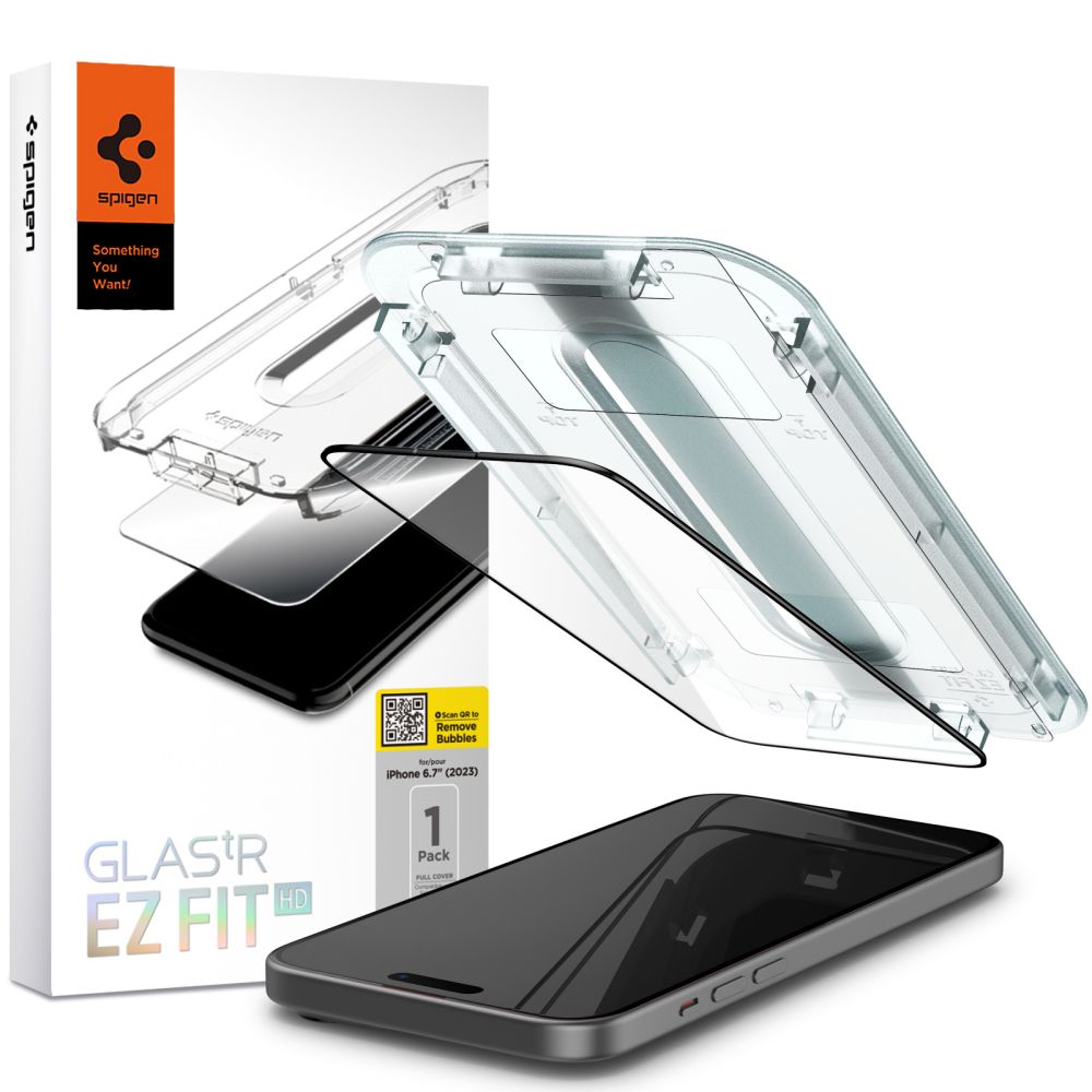 Калъф за iPhone 15 Plus - Spigen Glas.tR EZ FIT - Черен
