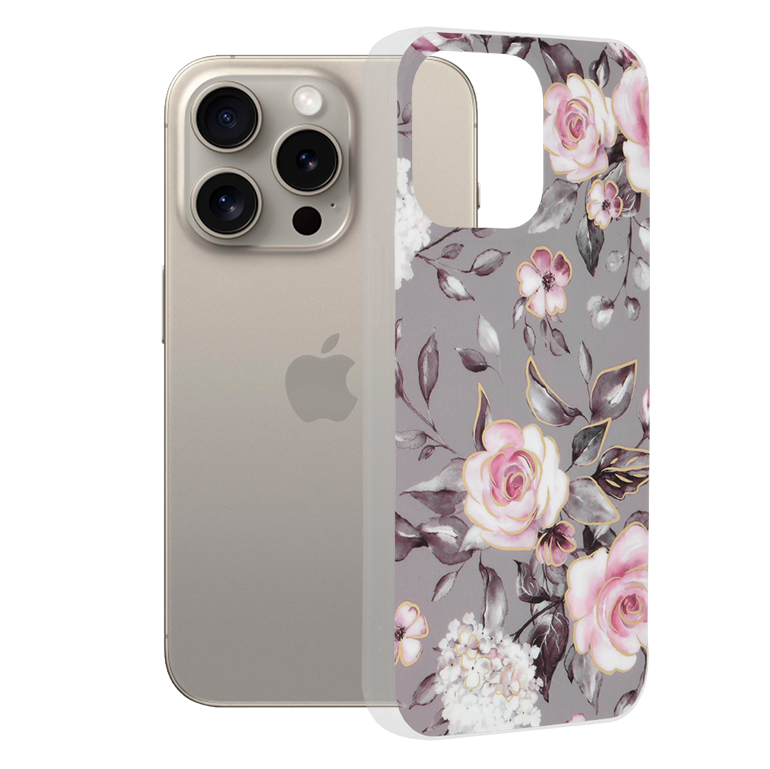 Калъф за iPhone 15 Pro Max - Techsuit Marble Series - Bloom of Ruth Сив