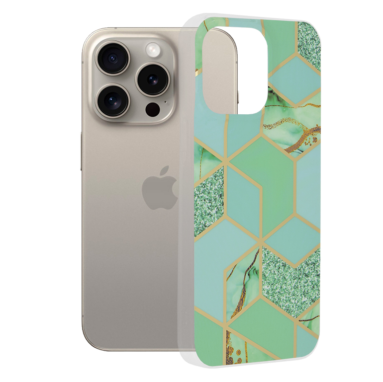 Калъф за iPhone 15 Pro Max - Techsuit Marble Series - Зелен Hex