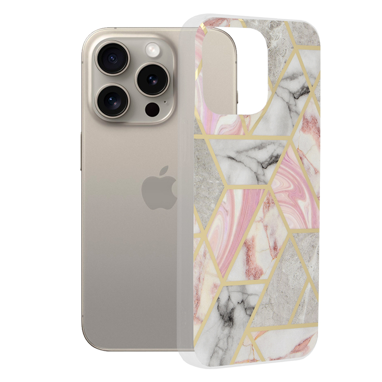 Калъф за iPhone 15 Pro Max - Techsuit Marble Series - Розов Hex