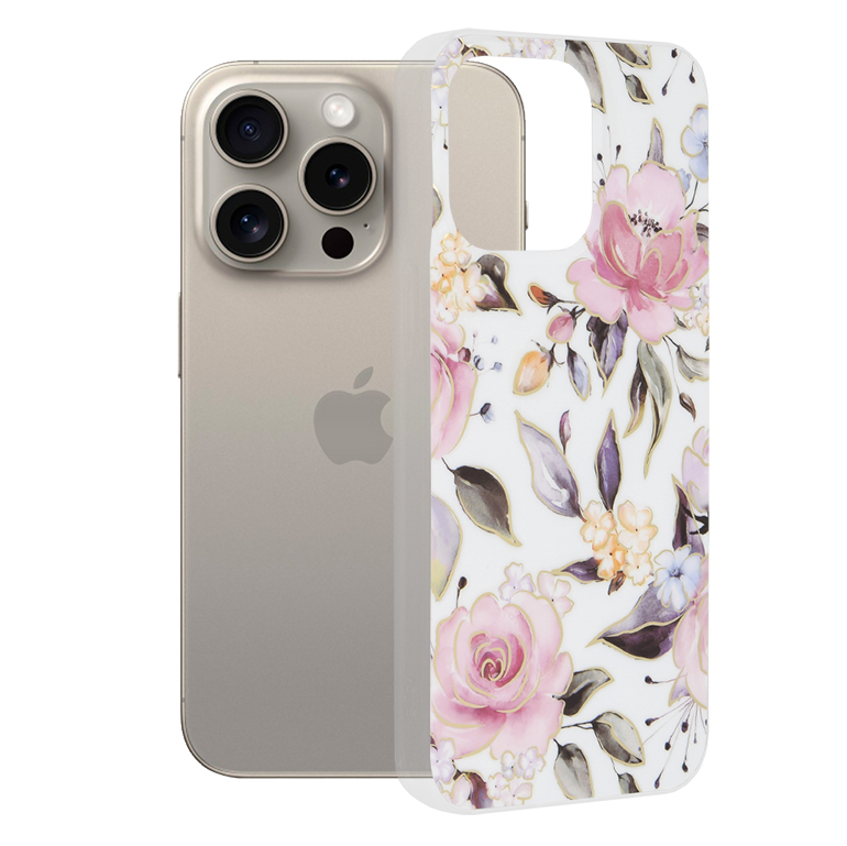 Калъф за iPhone 15 Pro Max - Techsuit Marble Series - Chloe Бял